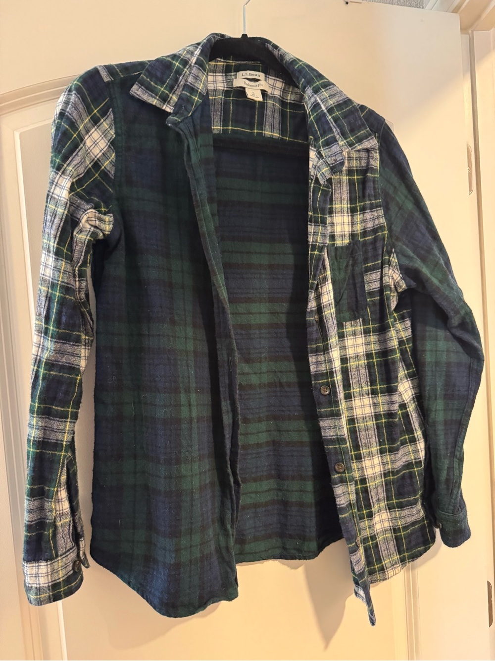 L.L.Bean Relaxed Fit Plaid Flannel Button-Up Shirt Green Blue White Women’s S